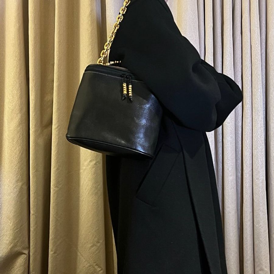 Loewe黑色橢圓蛇骨手提袋肩背包 送肩帶 日本二手Vintage-7