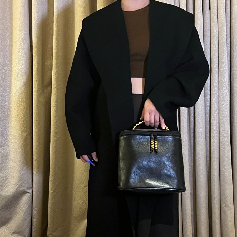 Loewe黑色橢圓蛇骨手提袋肩背包 送肩帶 日本二手Vintage-9