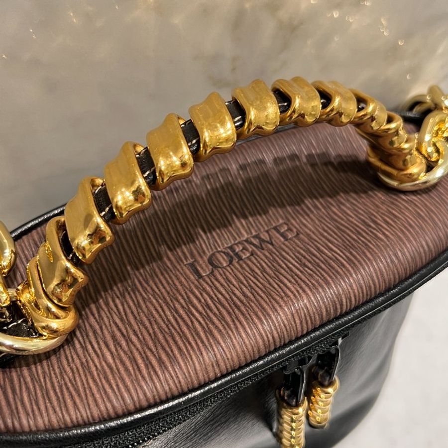 Loewe黑色橢圓蛇骨手提袋肩背包 送肩帶 日本二手Vintage-12