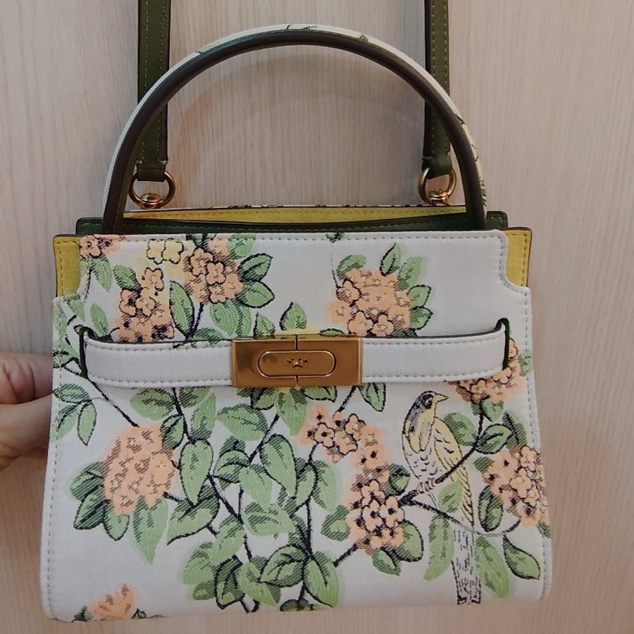 Tory Burch Double Lee Radziwill迷你 綠色中國風花鳥 側背包 手提包-5