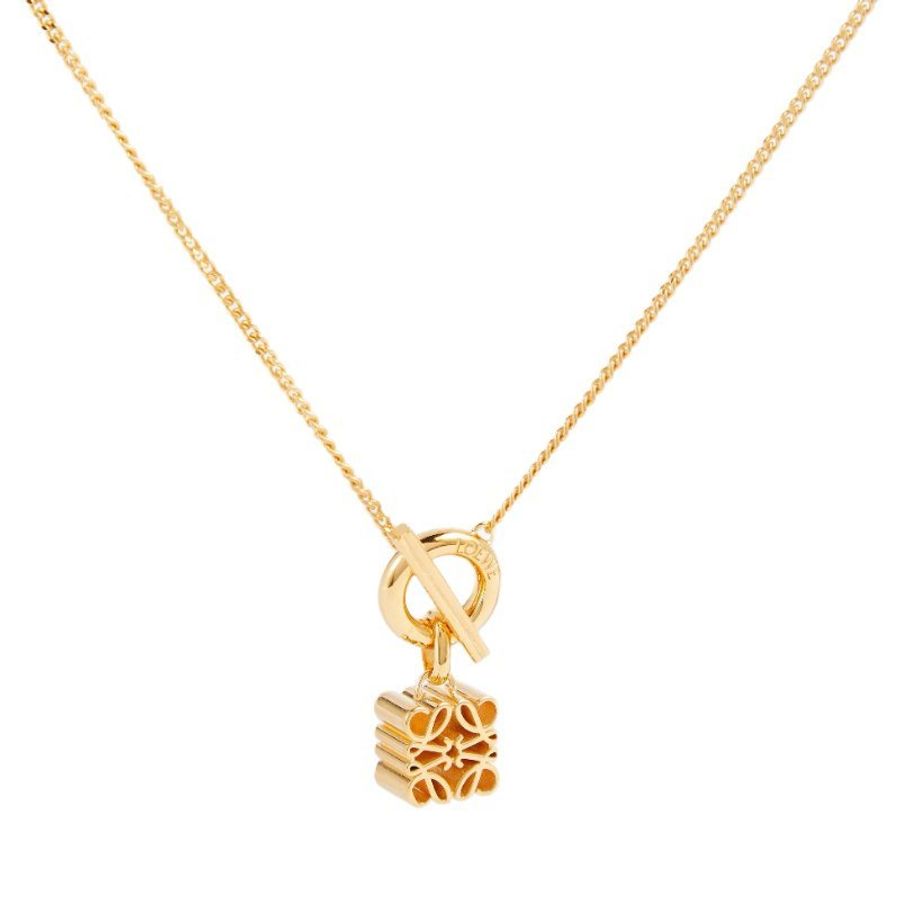 【LOEWE 羅威】Anagram Pendant 花紋 紋銀 24克拉鍍金 吊墜 項鍊-2