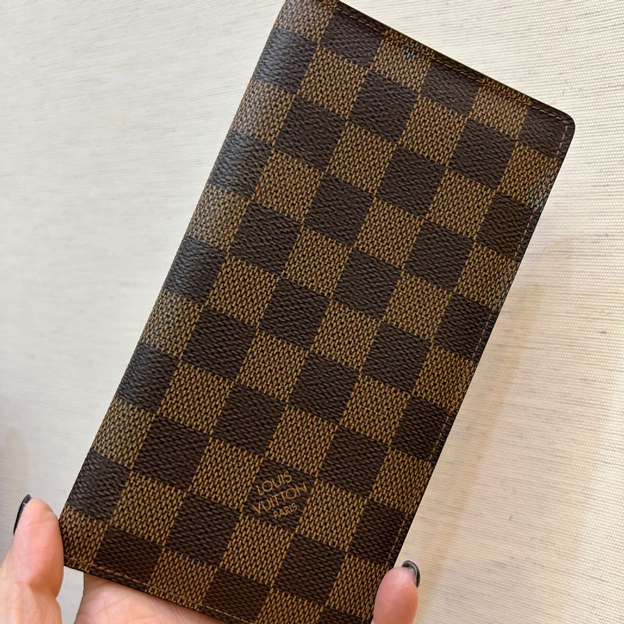 LV 咖棋盤格6卡對開長夾-0