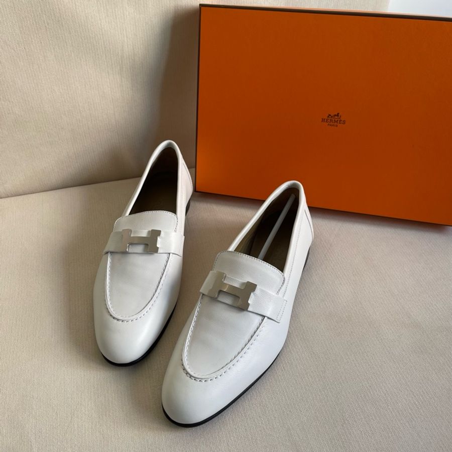 全新 現貨🔥Hermes Paris Loafer Constance H 皮鞋 樂福鞋 👞白色37-2