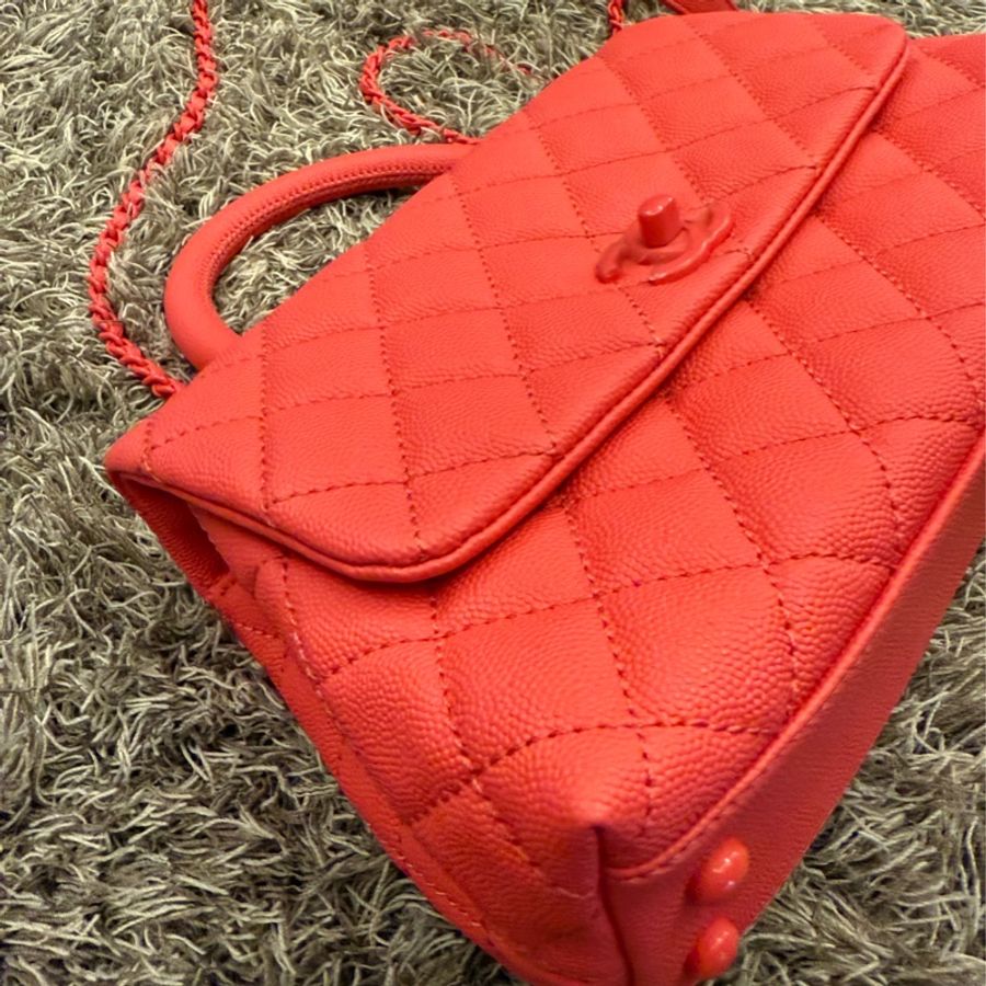 (台中大遠百購入)香奈兒 Chanel Coco Handle (24*15cm全新)小牛皮 荔枝皮 粉紅色-20