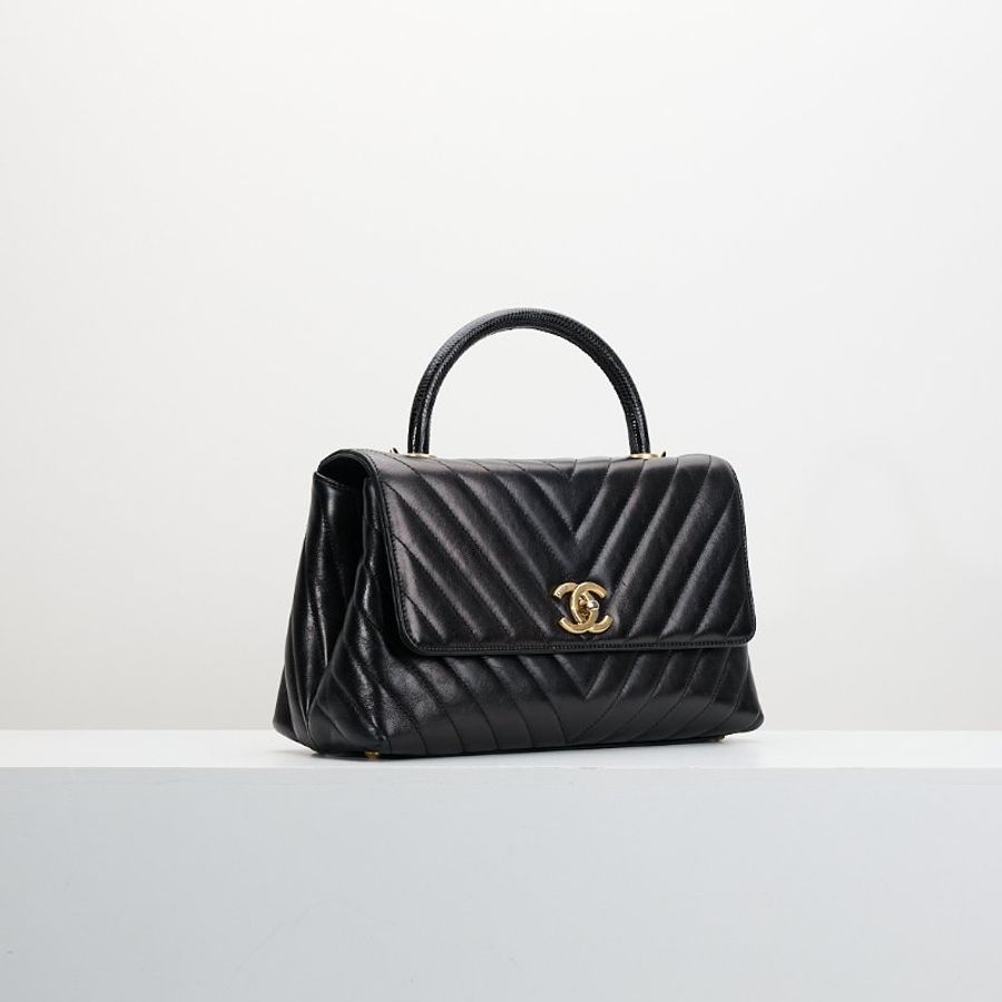 Chanel Coco Handle 28黑金/小牛皮蜥蜴手柄-1