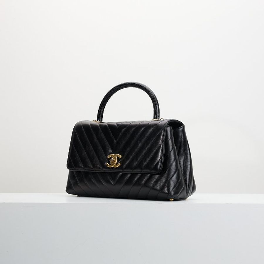 Chanel Coco Handle 28黑金/小牛皮蜥蜴手柄-4