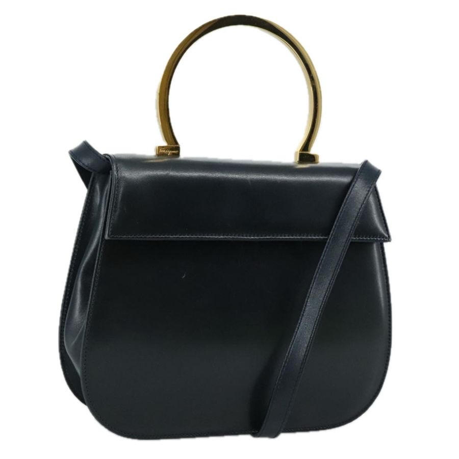 【日本直送】Salvatore Ferragamo 手提包 皮革 2way 黑色 金色 Auth 105702-0