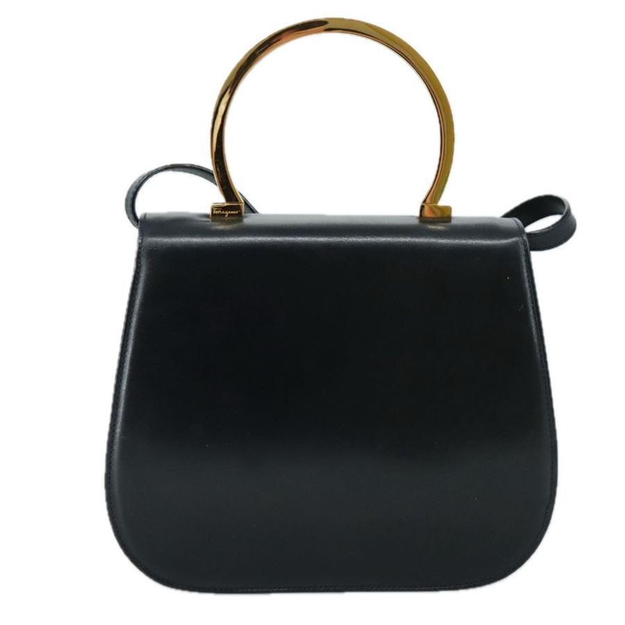 【日本直送】Salvatore Ferragamo 手提包 皮革 2way 黑色 金色 Auth 105702-1