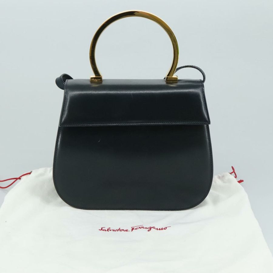 【日本直送】Salvatore Ferragamo 手提包 皮革 2way 黑色 金色 Auth 105702-11