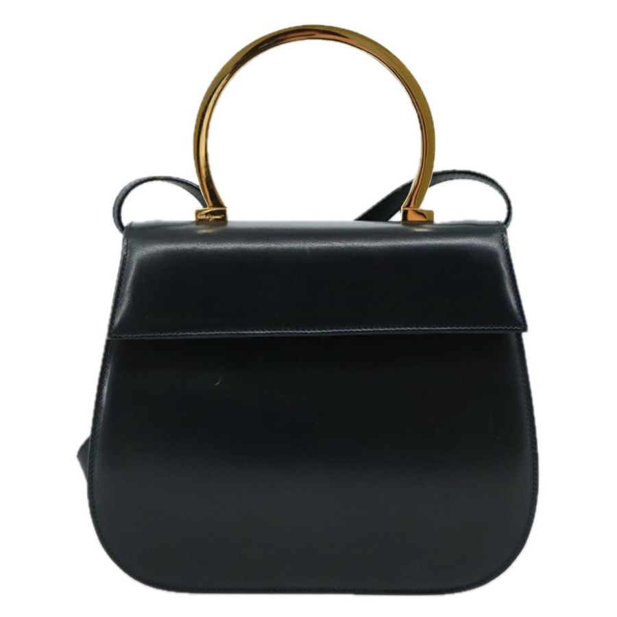 【日本直送】Salvatore Ferragamo 手提包 皮革 2way 黑色 金色 Auth 105702-12
