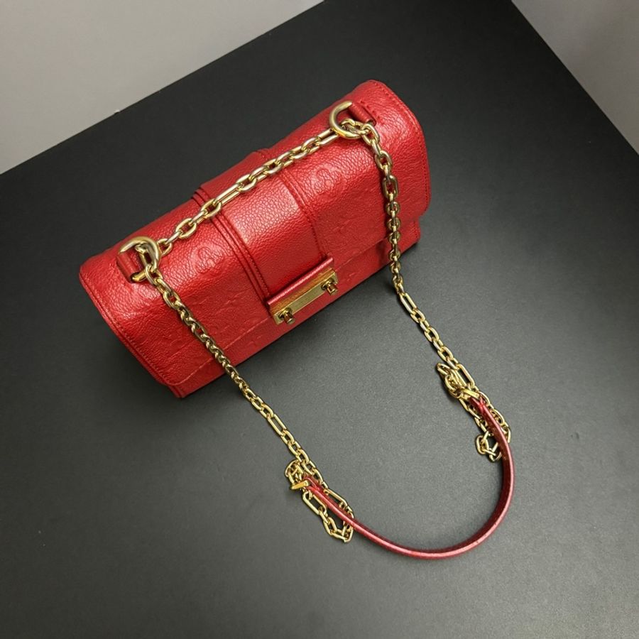 (全新品等級 超甜釋出) LV 紅老花 壓印質感 斜背包+單肩包+腋下包-9