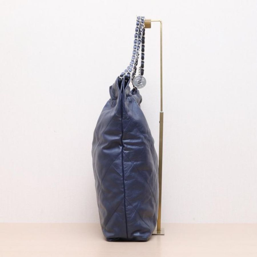 CHANEL(香奈兒) 22Bag Tote托特包 大號 37cm 墨藍色  晶片開 銀扣-1