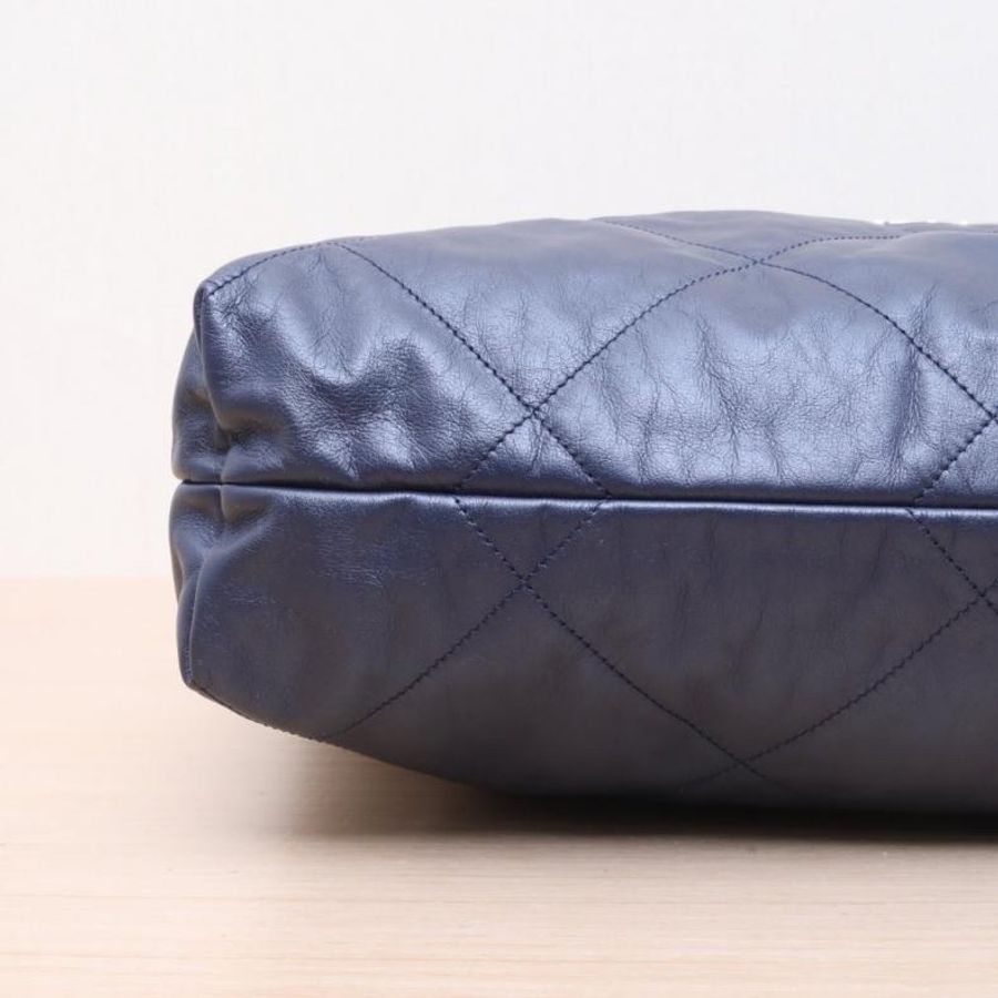 CHANEL(香奈兒) 22Bag Tote托特包 大號 37cm 墨藍色  晶片開 銀扣-3