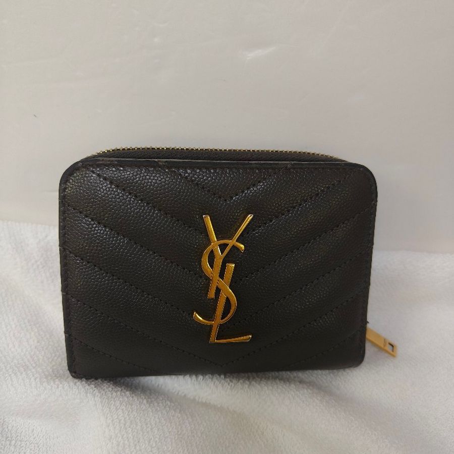 ✨YSL✨SAINT LAURENT 聖羅蘭 褐綠色 魚子醬 對折 短夾 皮夾 錢包/二手精品/二手皮夾/保證正品🌳二手樹屋🌳-1