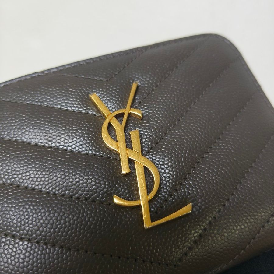 ✨YSL✨SAINT LAURENT 聖羅蘭 褐綠色 魚子醬 對折 短夾 皮夾 錢包/二手精品/二手皮夾/保證正品🌳二手樹屋🌳-6