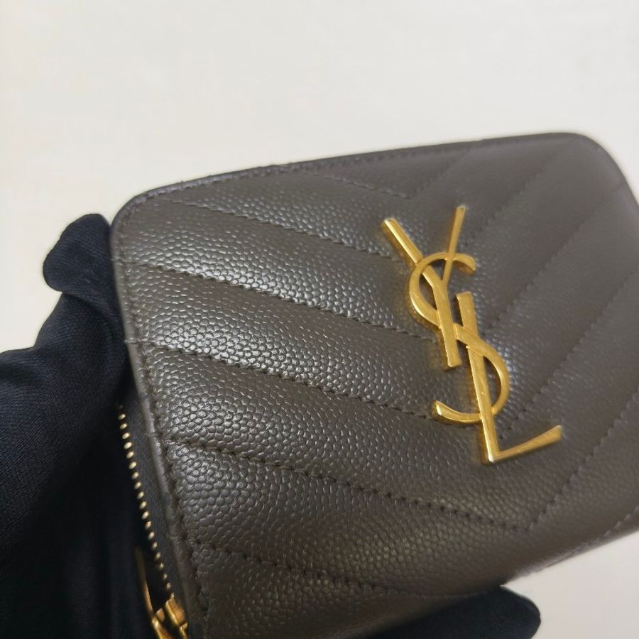 ✨YSL✨SAINT LAURENT 聖羅蘭 褐綠色 魚子醬 對折 短夾 皮夾 錢包/二手精品/二手皮夾/保證正品🌳二手樹屋🌳-12