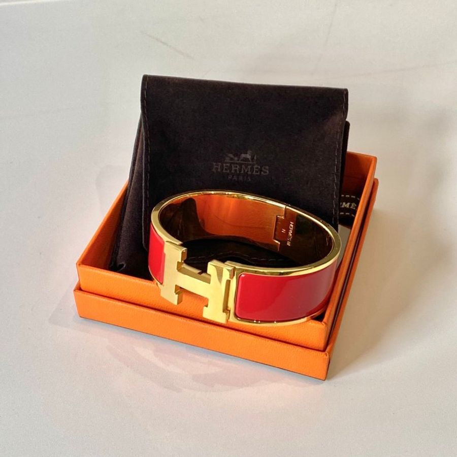 HERMES Clic Clac H 紅色 金色 手鐲 PM-0
