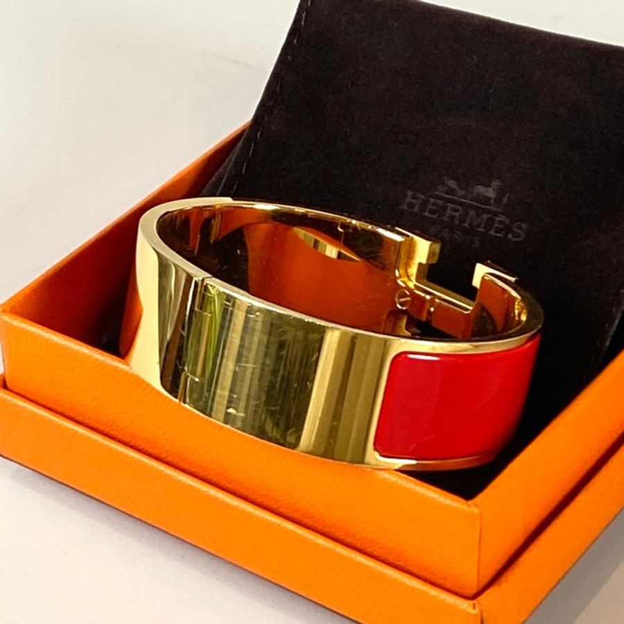 HERMES Clic Clac H 紅色 金色 手鐲 PM-1