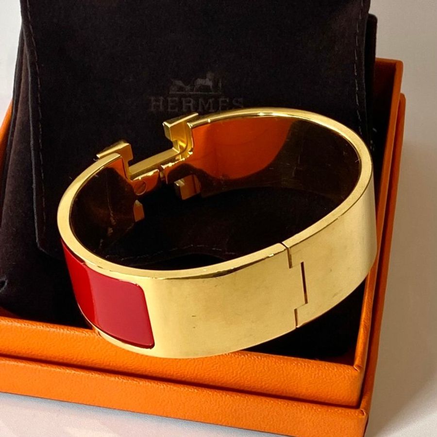 HERMES Clic Clac H 紅色 金色 手鐲 PM-2