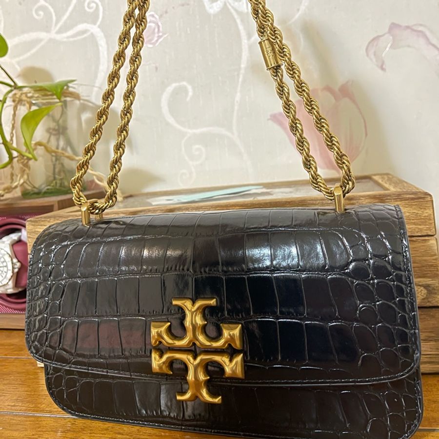 TB Tory Burch Eleonor 牛皮鱷魚紋鏈條肩背包-0