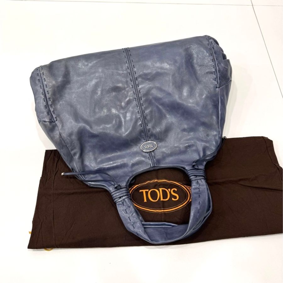 TODS 藍色 油亮 復古牛皮 手提包 購物包 購物袋 托特包 肩背包 側背包-7