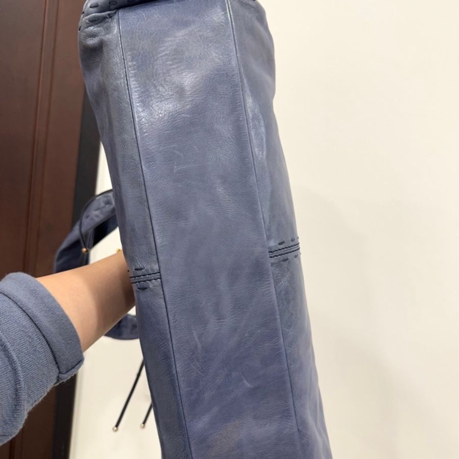 TODS 藍色 油亮 復古牛皮 手提包 購物包 購物袋 托特包 肩背包 側背包-10