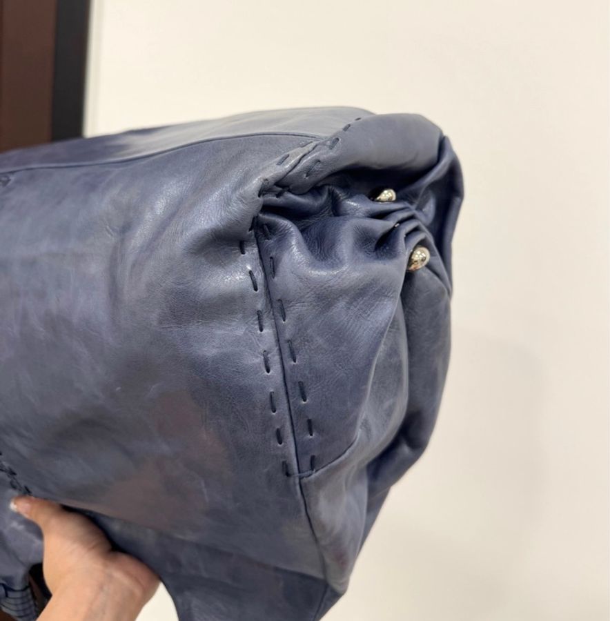 TODS 藍色 油亮 復古牛皮 手提包 購物包 購物袋 托特包 肩背包 側背包-12