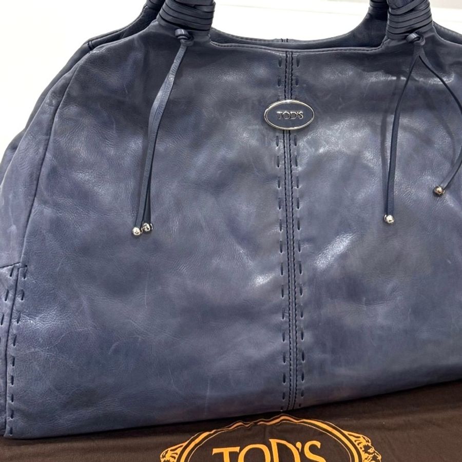 TODS 藍色 油亮 復古牛皮 手提包 購物包 購物袋 托特包 肩背包 側背包-18