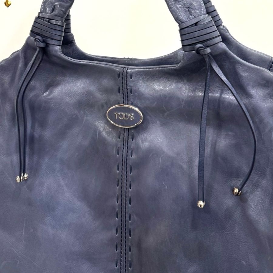 TODS 藍色 油亮 復古牛皮 手提包 購物包 購物袋 托特包 肩背包 側背包-21