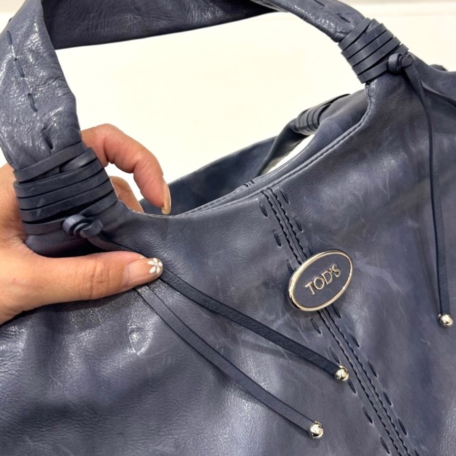 TODS 藍色 油亮 復古牛皮 手提包 購物包 購物袋 托特包 肩背包 側背包-22