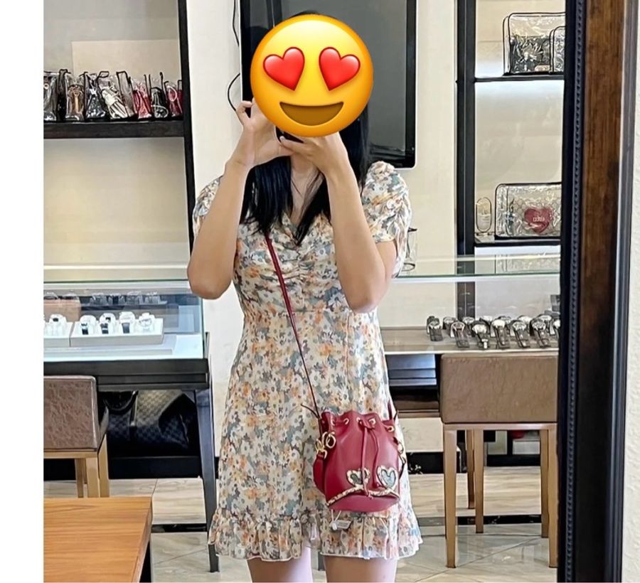 Fendi mon tresor mini 水桶包 红 金釦 蛇皮 愛心 手提包 斜背包 肩背包 側背包 迷你水桶包-8