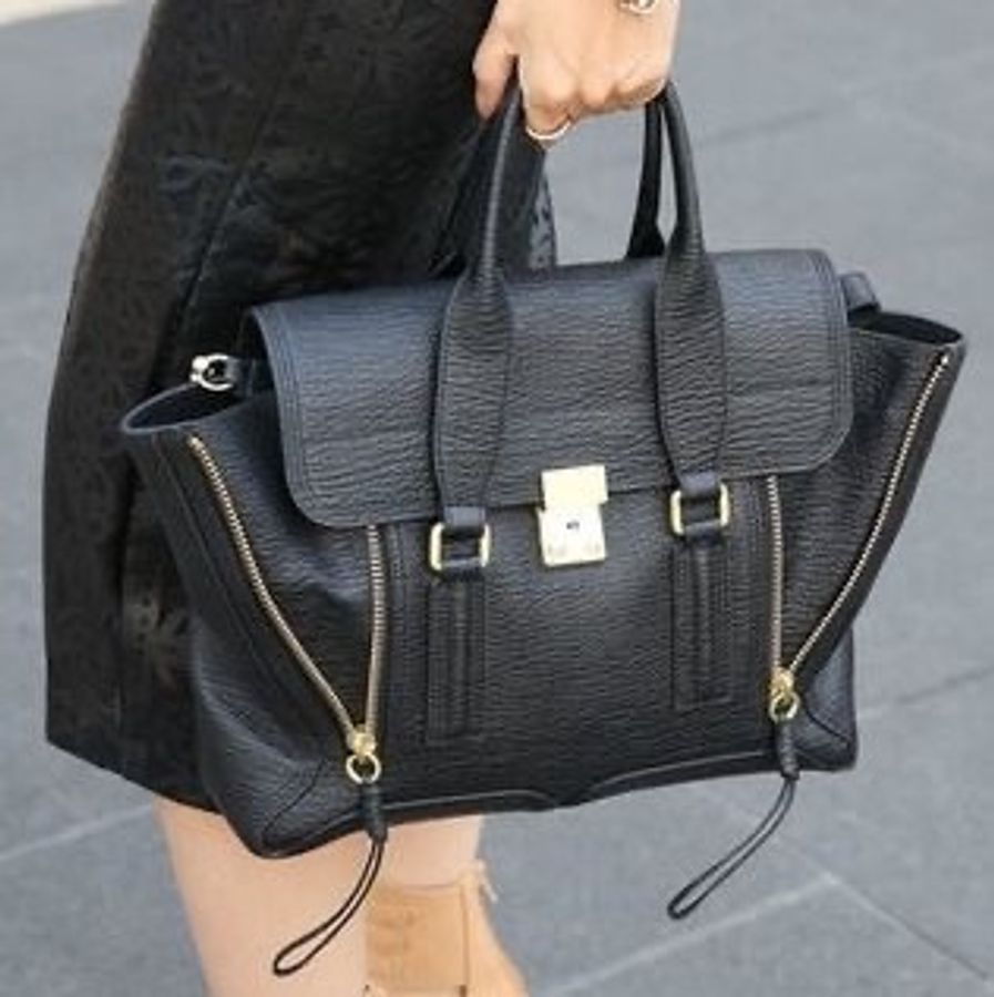 3.1 phillip lim Pashli Medium Satchel 金釦 黑色 大號 斜背包 文件包 手提包 公事包 電腦包 側背包 肩背包-5
