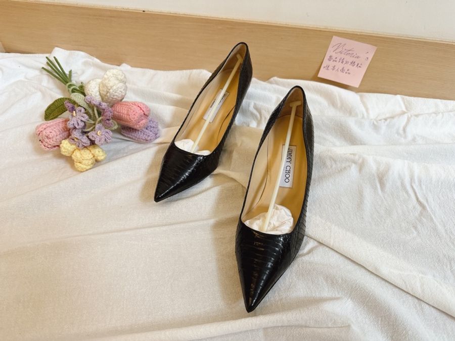 Jimmy choo 黑色蛇皮壓紋高跟鞋-5