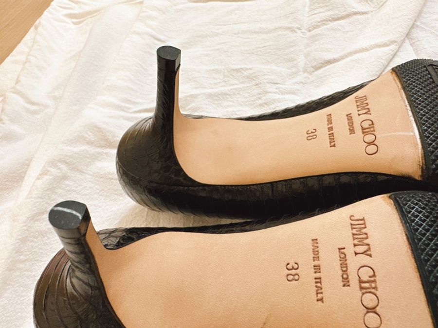 Jimmy choo 黑色蛇皮壓紋高跟鞋-13