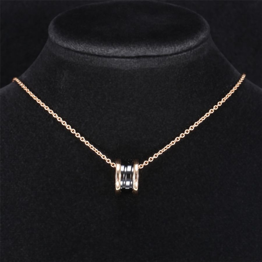 BVLGARI(寶格麗) B.ZERO1 彈簧項鏈 三環扣 18K玫瑰金/黑陶瓷 項鏈 玫瑰金-0