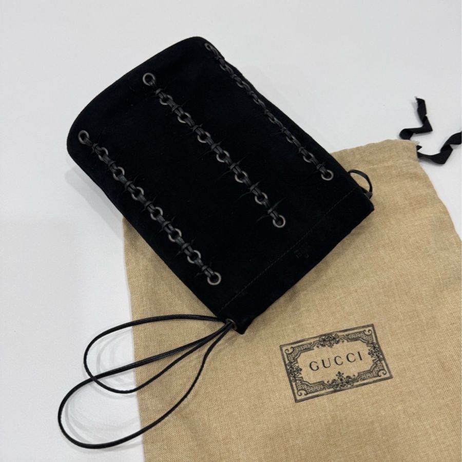 Gucci Nubuck Drawstring Pouch 106081 黑色 束口包 手提包 收納包 收納袋 飲料袋-2
