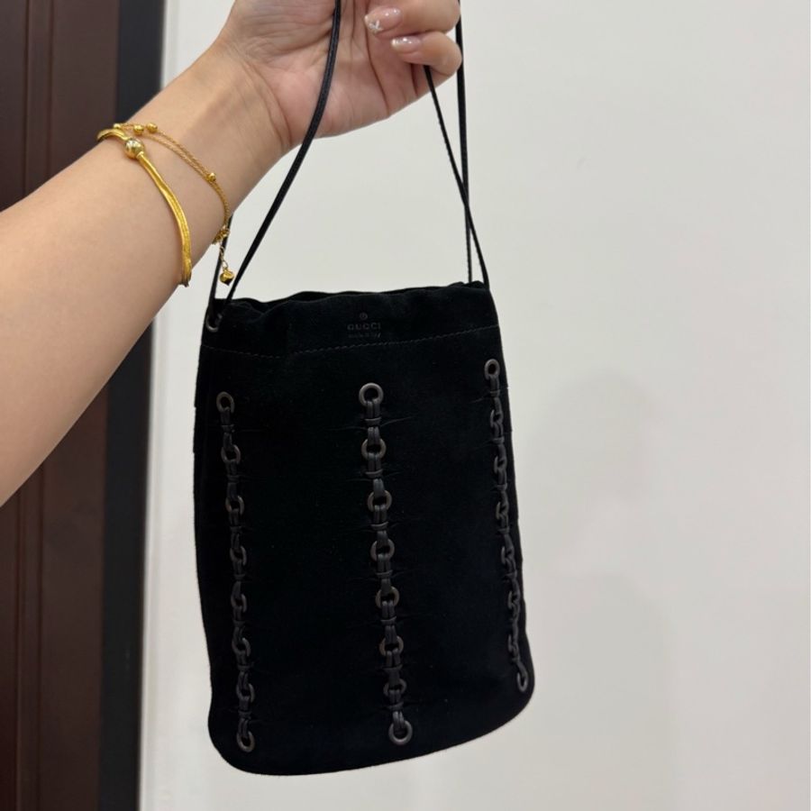 Gucci Nubuck Drawstring Pouch 106081 黑色 束口包 手提包 收納包 收納袋 飲料袋-4