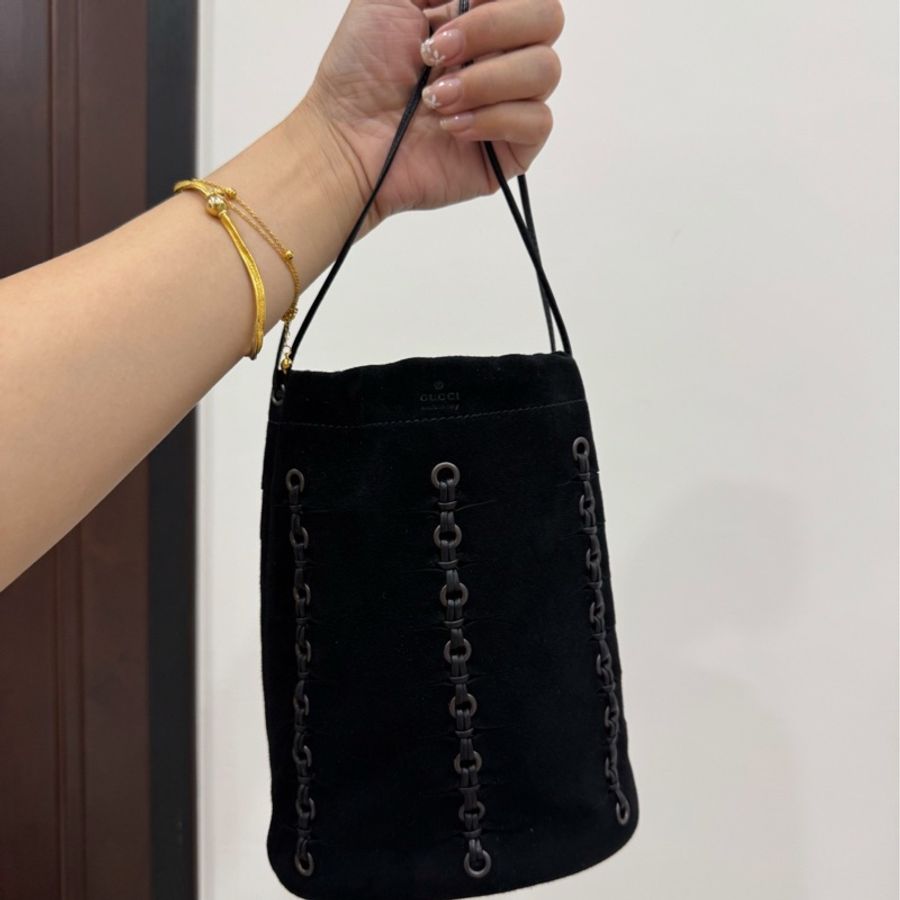 Gucci Nubuck Drawstring Pouch 106081 黑色 束口包 手提包 收納包 收納袋 飲料袋-6