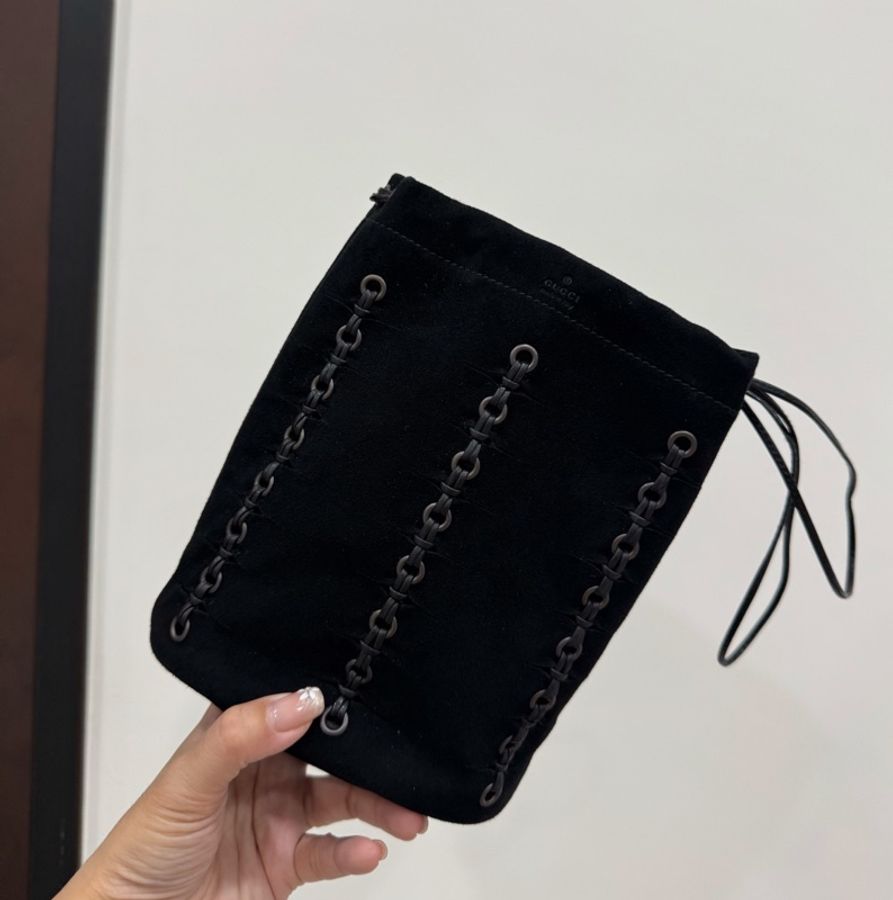 Gucci Nubuck Drawstring Pouch 106081 黑色 束口包 手提包 收納包 收納袋 飲料袋-7