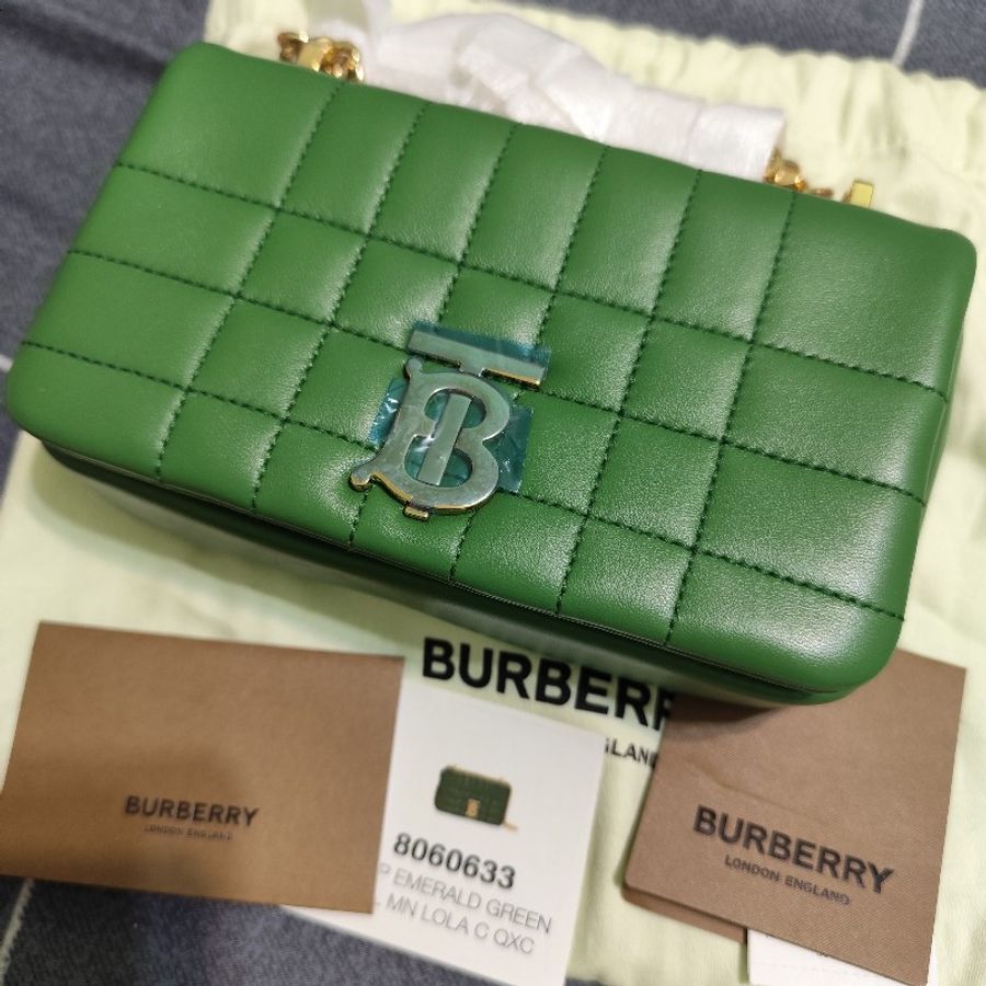 Burberry Lola TB 巴寶莉 Lola TB迷你17cm翻蓋斜背肩背包 綠 全新(不可議)-1