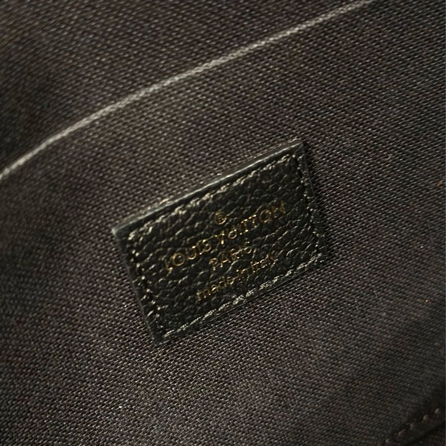 LV LOUIS VUITTON 中古復古古董 黑色牛皮 壓紋logo 三合一 鏈帶包 信封包-6