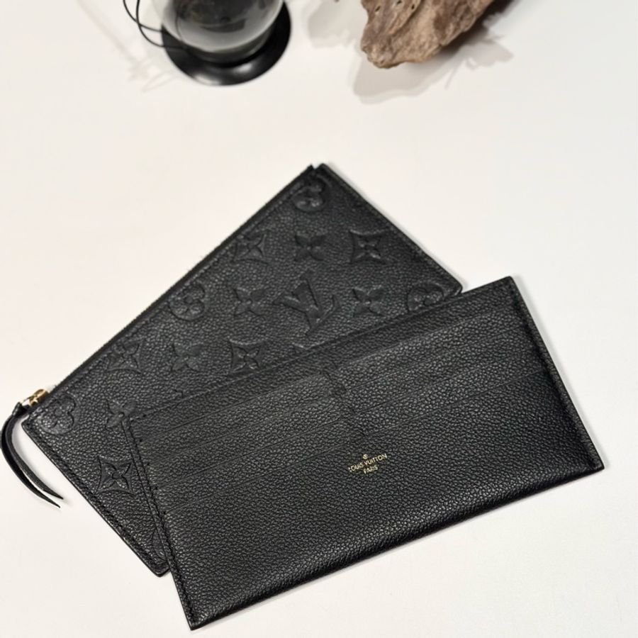 LV LOUIS VUITTON 中古復古古董 黑色牛皮 壓紋logo 三合一 鏈帶包 信封包-8
