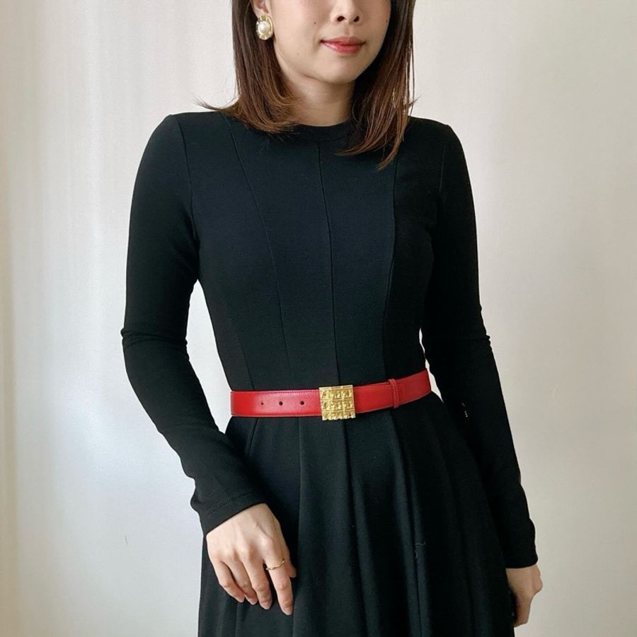 中古未使用品 Celine 凱旋門扣 紅色皮帶 65cm-1