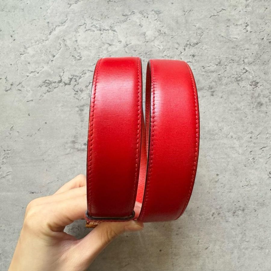 中古未使用品 Celine 凱旋門扣 紅色皮帶 65cm-6