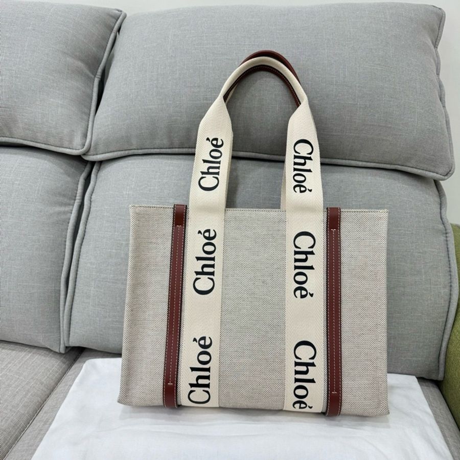 Chloé Woody tote bag帆布托特包(中號/焦糖咖色)-0