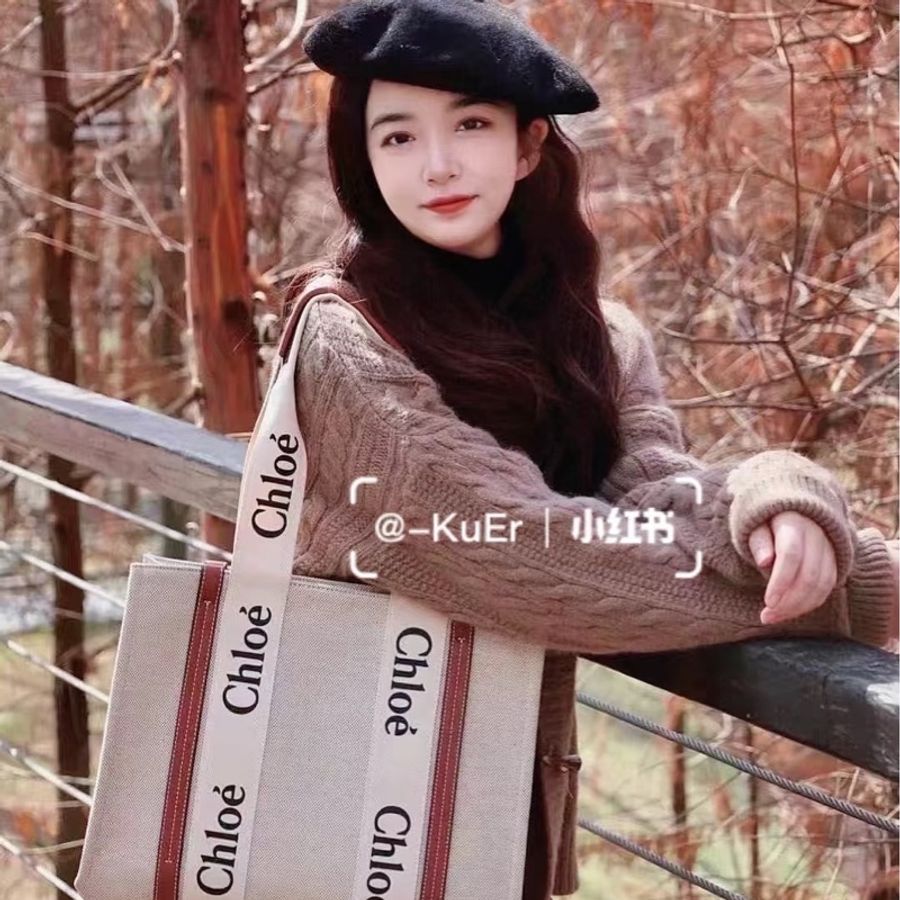 Chloé Woody tote bag帆布托特包(中號/焦糖咖色)-1
