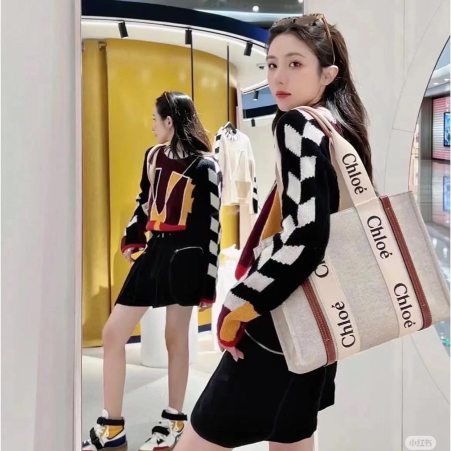 Chloé Woody tote bag帆布托特包(中號/焦糖咖色)-3
