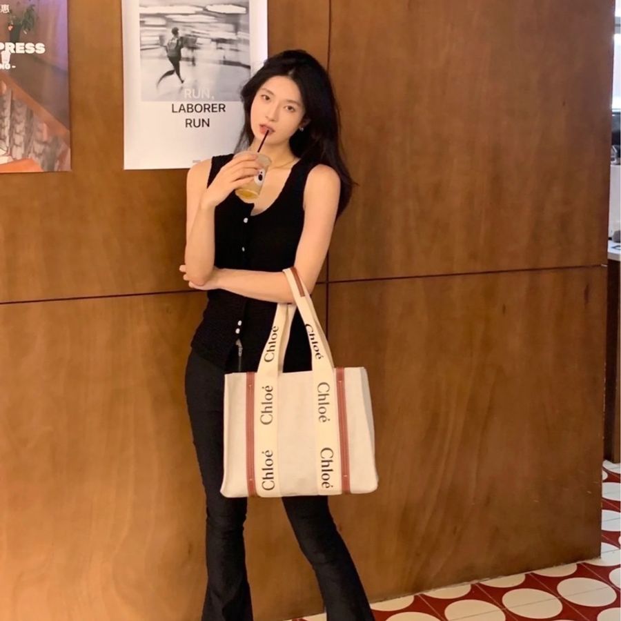 Chloé Woody tote bag帆布托特包(中號/焦糖咖色)-4