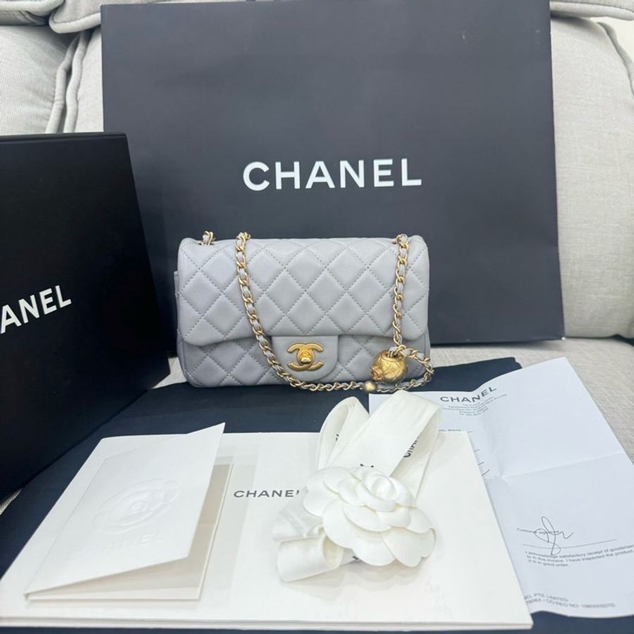 香奈兒CHANEL CF金球大 mini 灰金 20公分-0