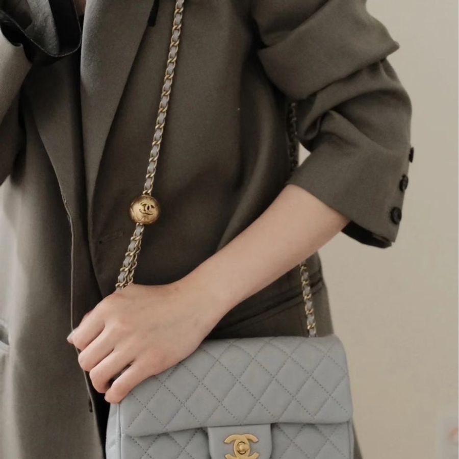 香奈兒CHANEL CF金球大 mini 灰金 20公分-22